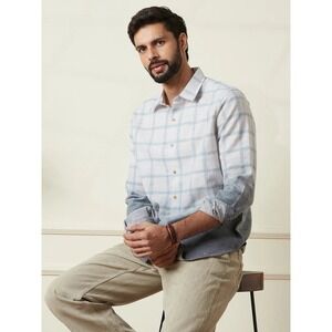 WROGN Men's Ombre Plaid Button Down Lightweight Casual Long sleeve 100% Cotton L